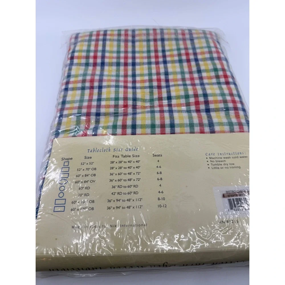 Niki Home Classics Serena Tablecloth 60x84 Oblong Bistro Check Multi Cotton NEW